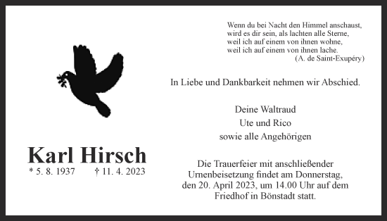 Traueranzeige von Karl Hirsch von Wetterauer Zeitung