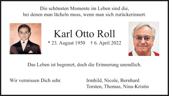 Traueranzeige von Karl Otto Roll von Giessener Allgemeine, Alsfelder Allgemeine