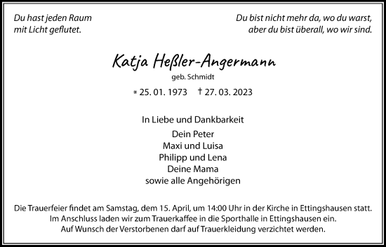 Traueranzeige von Katja Heßler-Angermann von Laubacher Anzeiger
