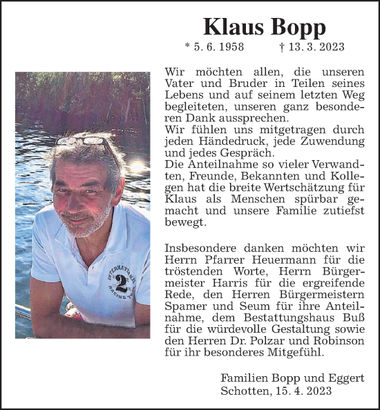 Traueranzeige von Klaus Bopp von Kreis-Anzeiger, Wetterauer Zeitung