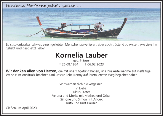 Traueranzeige von Kornelia Lauber von Giessener Anzeiger, Giessener Allgemeine, Alsfelder Allgemeine