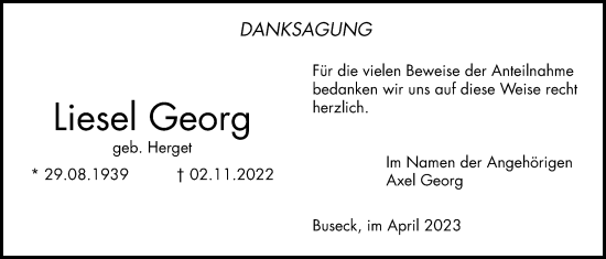 Traueranzeige von Liesel Georg von Kreis-Anzeiger