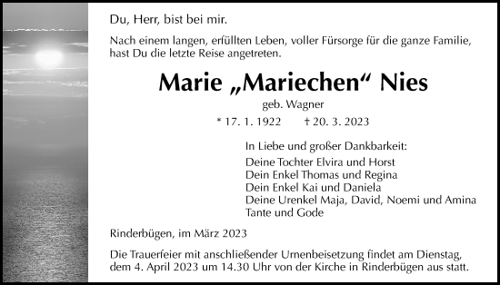 Traueranzeige von Marie Nies von Kreis-Anzeiger
