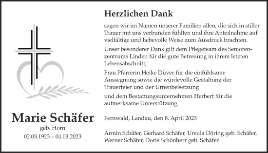 Traueranzeige von Marie Schäfer von Giessener Anzeiger, Giessener Allgemeine, Alsfelder Allgemeine