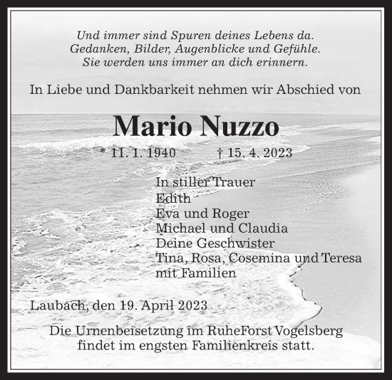Traueranzeige von Mario Nuzzo von Laubacher Anzeiger