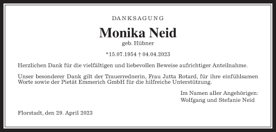 Traueranzeige von Monika Neid von Wetterauer Zeitung