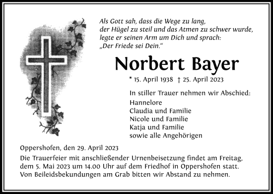 Traueranzeige von Norbert Bayer von Wetterauer Zeitung