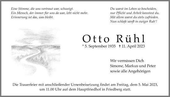Traueranzeige von Otto Rühl von Wetterauer Zeitung