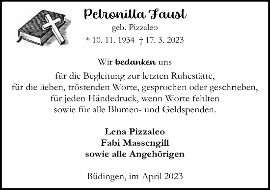 Traueranzeige von Petronilla Faust von Kreis-Anzeiger