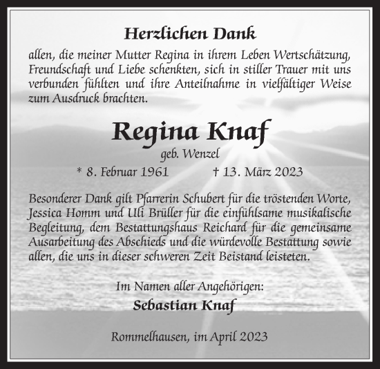 Traueranzeige von Regina Knaf von Kreis-Anzeiger