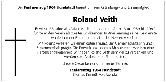 Traueranzeige von Roland Veith von Usinger Anzeiger