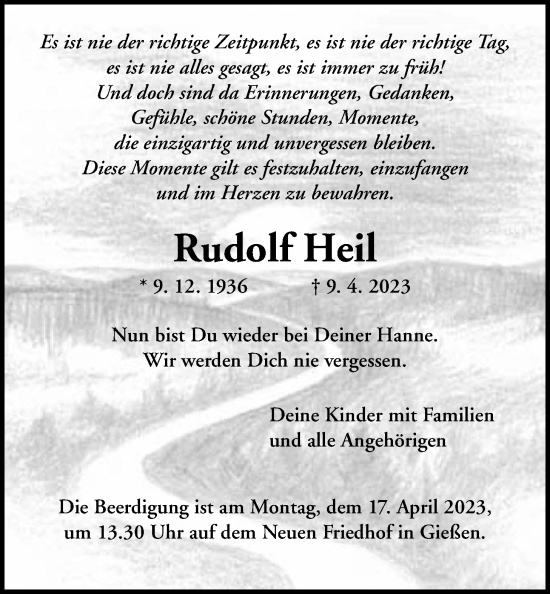 Traueranzeige von Rudolf Heil von Giessener Anzeiger, Giessener Allgemeine, Alsfelder Allgemeine