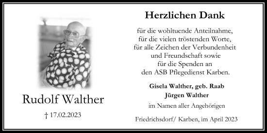 Traueranzeige von Rudolf Walther von Bad Vilbel/Karben