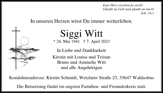 Traueranzeige von Siegfried Witt von Usinger Anzeigenblatt