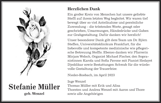 Traueranzeige von Stefanie Müller von Wetterauer Zeitung, Kreis-Anzeiger