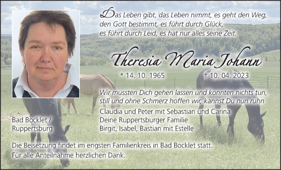 Traueranzeige von Theresia Maria Johann von Giessener Anzeiger
