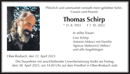 Traueranzeige von Thomas Schirp von Wetterauer Zeitung