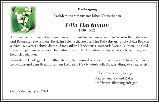 Traueranzeige von Ulla Hartmann von Usinger Anzeiger