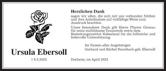 Traueranzeige von Ursula Ebersoll von Wetterauer Zeitung