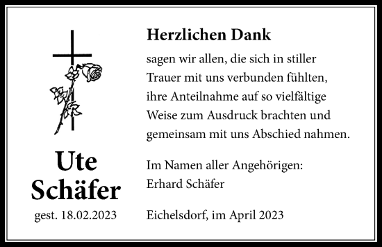 Traueranzeige von Ute Schäfer von Kreis-Anzeiger
