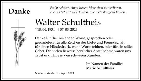 Traueranzeige von Walter Schultheis von Bad Vilbel/Karben