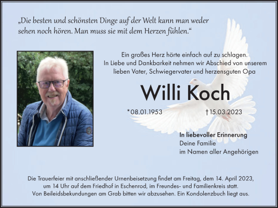 Traueranzeige von Willi Koch von Kreis-Anzeiger