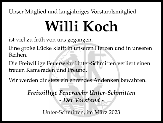 Traueranzeige von Willi Koch von Kreis-Anzeiger