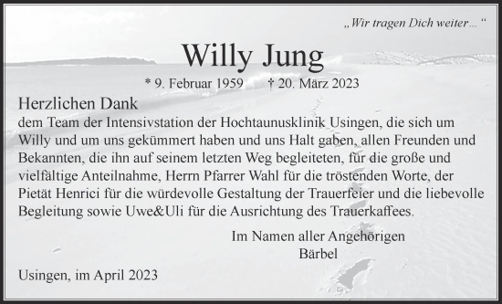 Traueranzeige von Willy Jung 