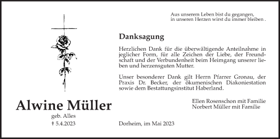 Traueranzeige von Alwine Müller von Wetterauer Zeitung