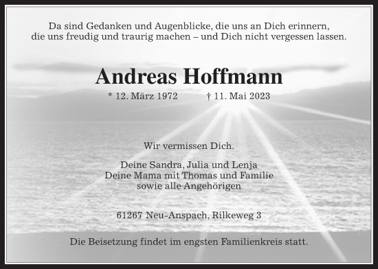 Traueranzeige von Andreas Hoffmann von Usinger Anzeiger