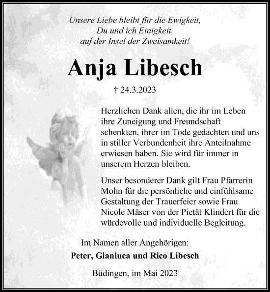 Traueranzeige von Anja Libesch von Kreis-Anzeiger