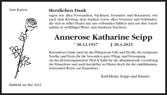 Traueranzeige von Annerose Katharine Seipp von Alsfelder Allgemeine