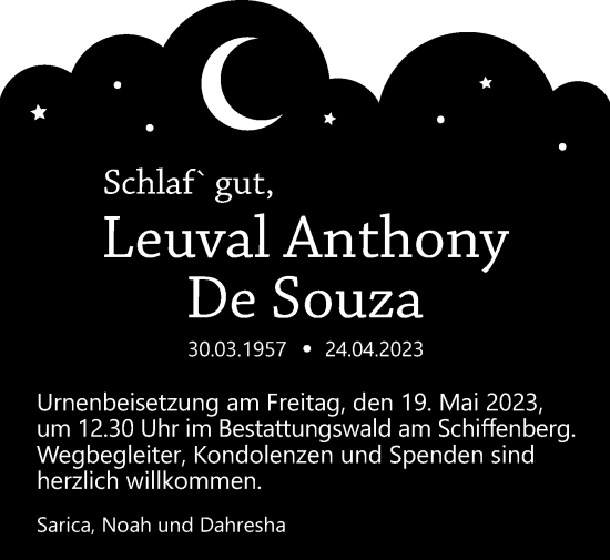 Traueranzeige von Anthony De Souza von Giessener Allgemeine, Alsfelder Allgemeine