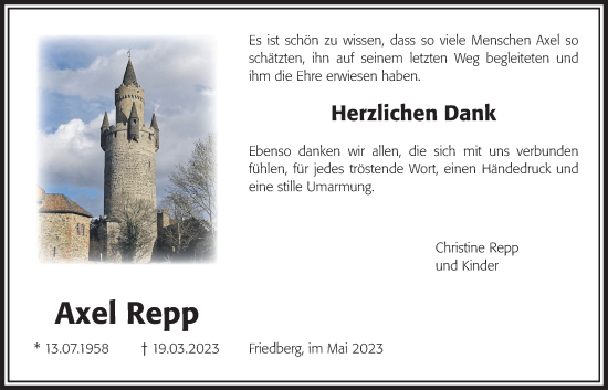 Traueranzeige von Axel Repp von Wetterauer Zeitung