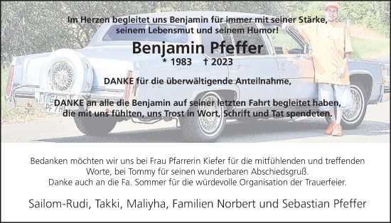 Traueranzeige von Benjamin Pfeffer von Giessener Allgemeine, Alsfelder Allgemeine, Giessener Anzeiger