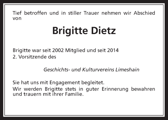 Traueranzeige von Brigitte Dietz von Kreis-Anzeiger