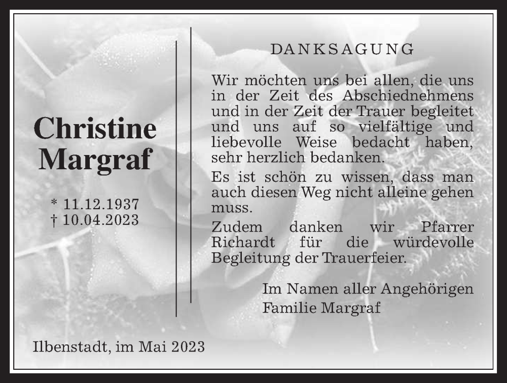 Traueranzeige für Christine Margraf vom 27.05.2023 aus Wetterauer Zeitung