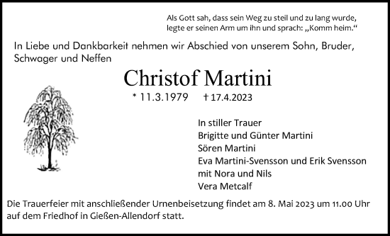 Traueranzeige von Christof Martini von Giessener Anzeiger