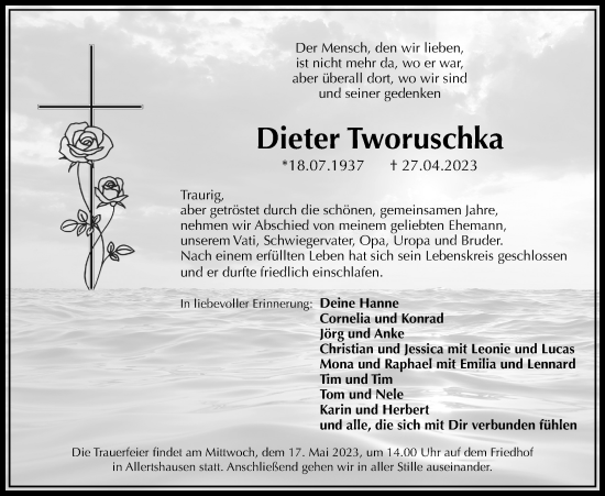 Traueranzeige von Dieter Tworuschka von Giessener Allgemeine, Alsfelder Allgemeine