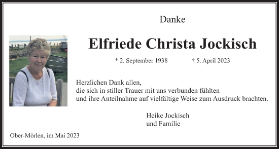 Traueranzeige von Elfriede Christa Jockisch von Wetterauer Zeitung