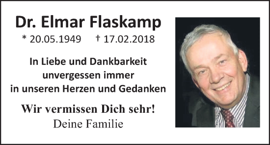 Traueranzeige von Elmar Flaskamp von Wetterauer Zeitung