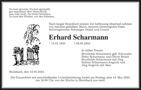 Traueranzeige von Erhard Scharmann von Giessener Allgemeine, Alsfelder Allgemeine
