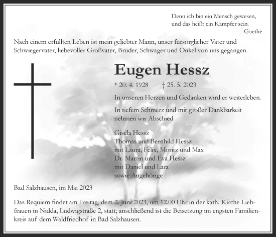 Traueranzeige von Eugen Hessz von Kreis-Anzeiger
