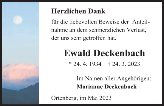 Traueranzeige von Ewald Deckenbach von Kreis-Anzeiger
