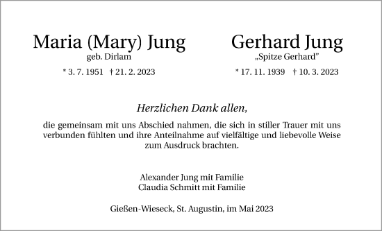 Traueranzeige von Gerhard Jung von Giessener Allgemeine, Alsfelder Allgemeine, Giessener Anzeiger