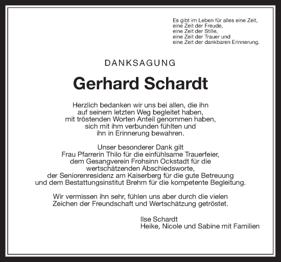 Traueranzeige von Gerhard Schardt von Wetterauer Zeitung