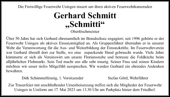 Traueranzeige von Gerhard Schmitt von Usinger Anzeiger