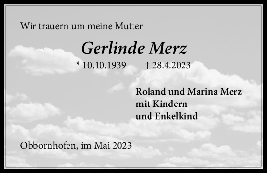 Traueranzeige von Gerlinde Merz von Licher Wochenblatt