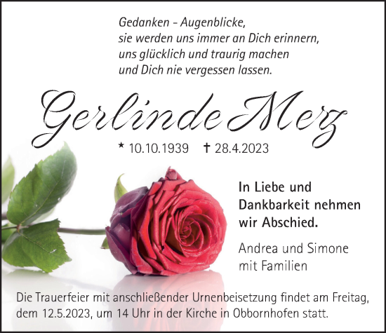 Traueranzeige von Gerlinde Merz von Licher Wochenblatt