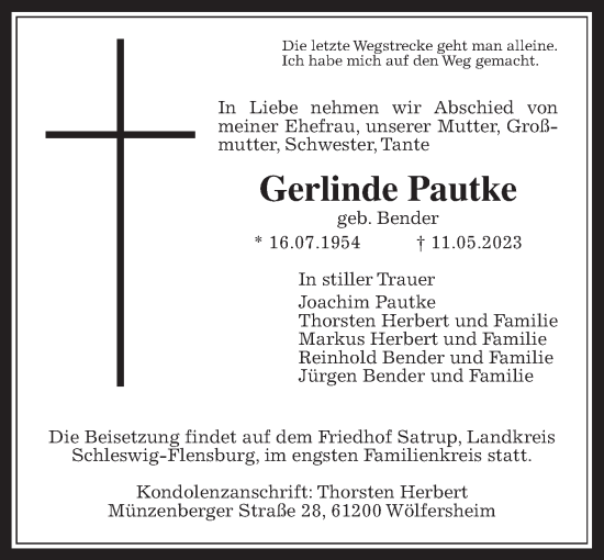 Traueranzeige von Gerlinde Pautke von Wetterauer Zeitung
